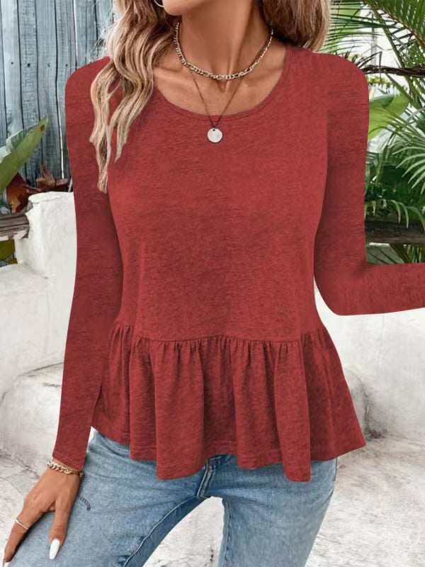 Women's Long-Sleeve Top with Volume Peplum Elegant Style