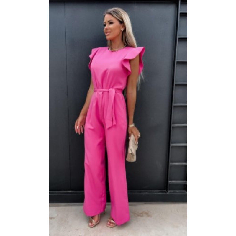 Women's Elegant Wide-Leg Ruffle Sleeve Jumpsuit