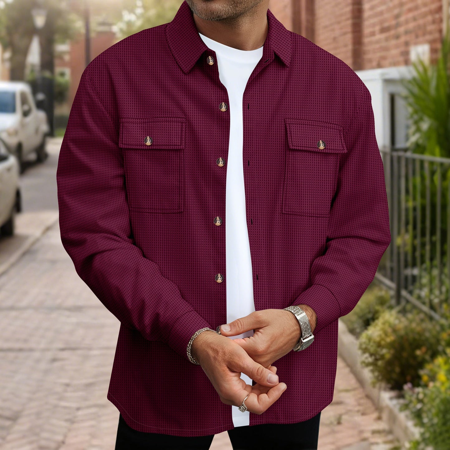 Men's Shirt Blouse Modern Pockets Design