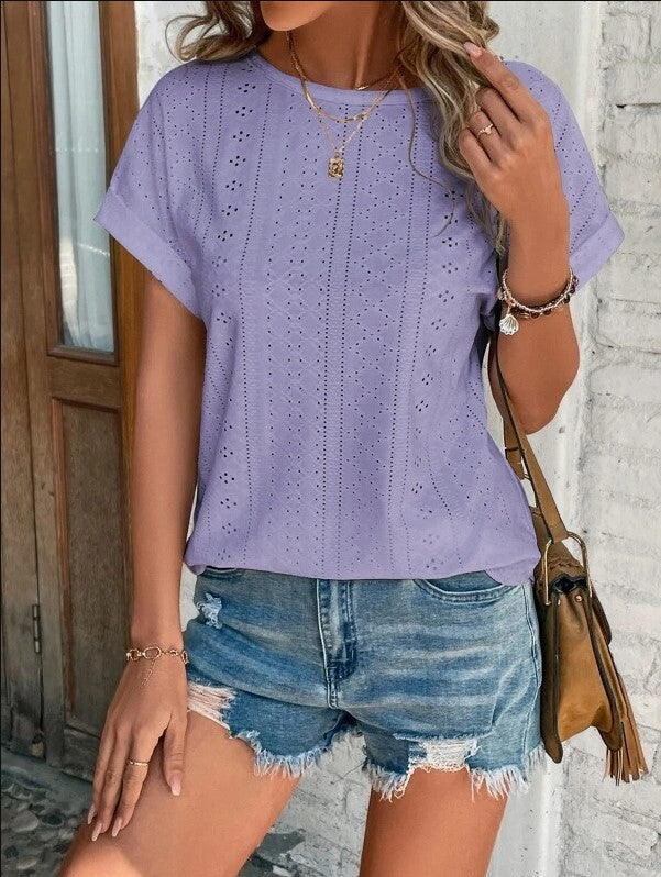 Women's Lightweight Crew Neck T-Shirt with Cut-out Design Summer