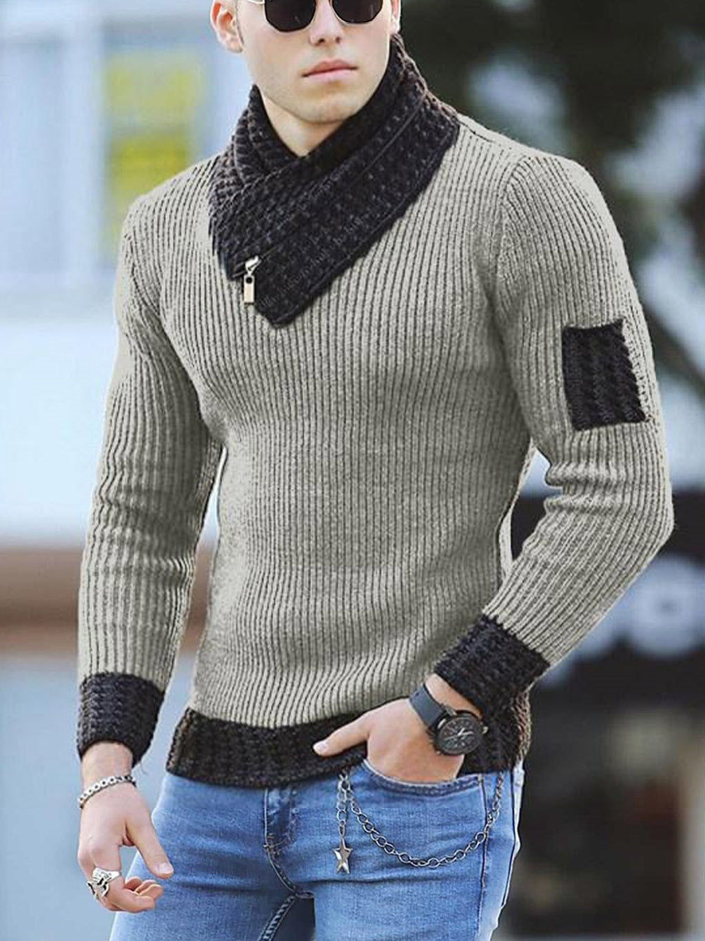 Men's Knitted Jumper Modern Collar Zip
