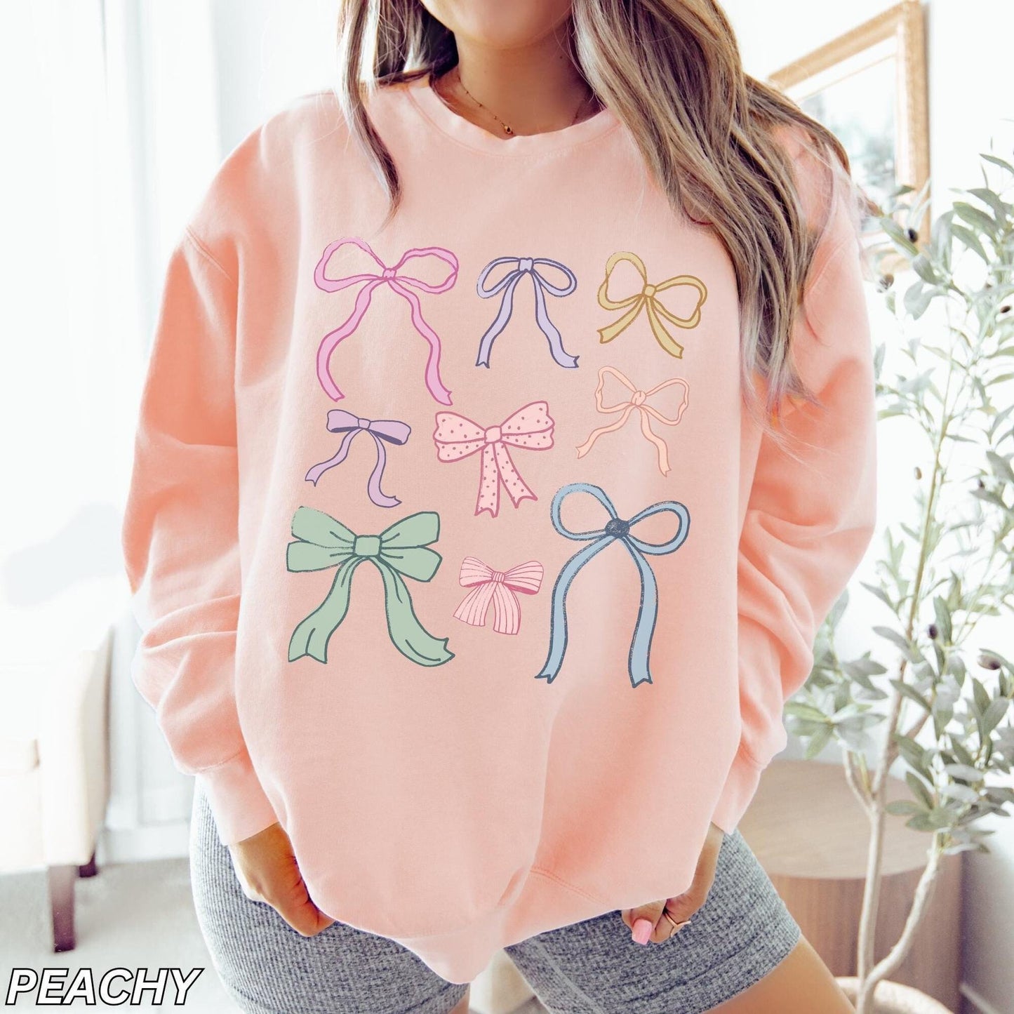 Women's Sweatshirt Colorful Bow Pattern Trendy Style