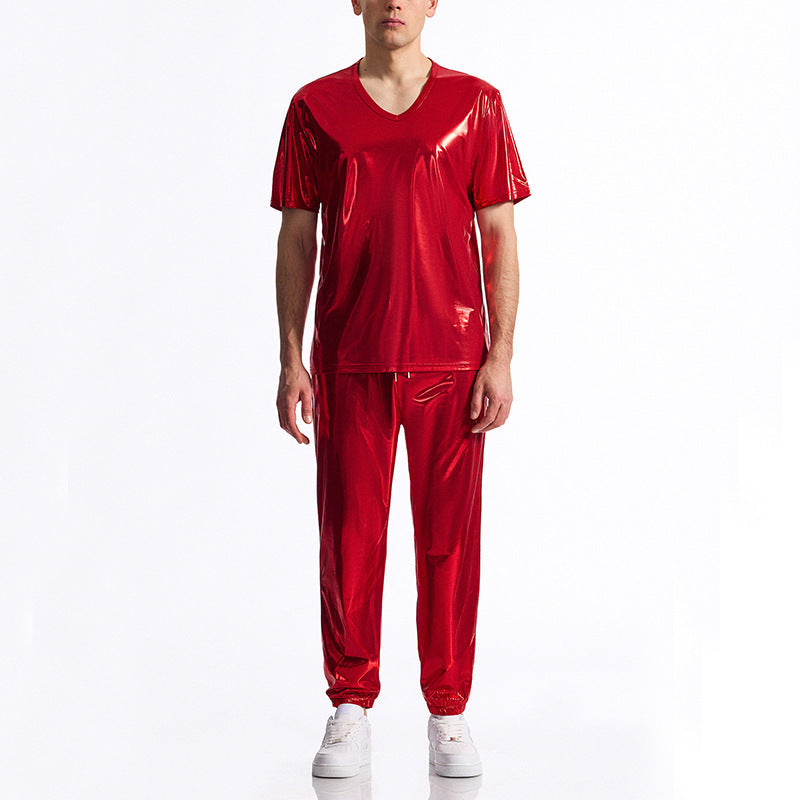 Men's Sporty Top Shiny V-NeckFitness