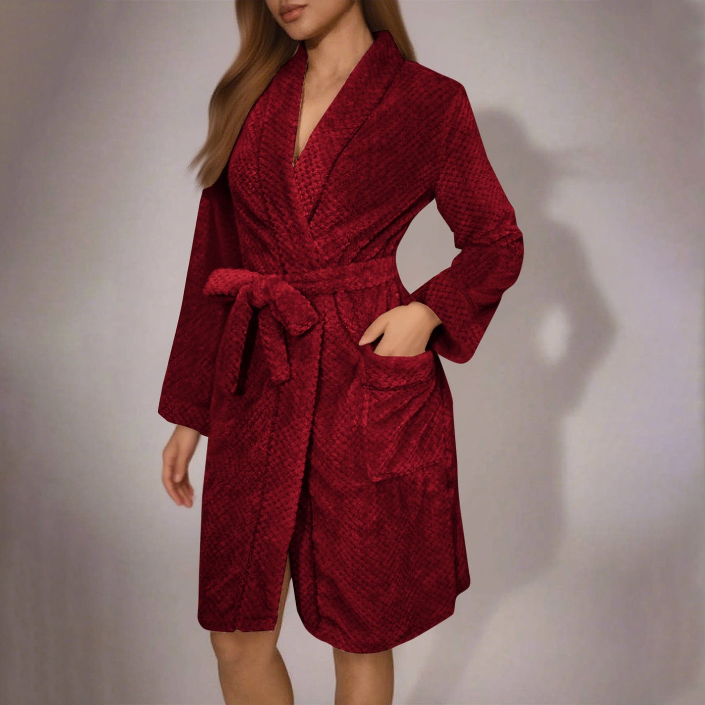 Soft women's bathrobe with belt and pockets