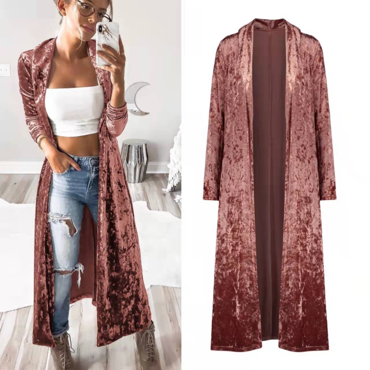 Women's Velour Coat Long Elegant Evening Dress