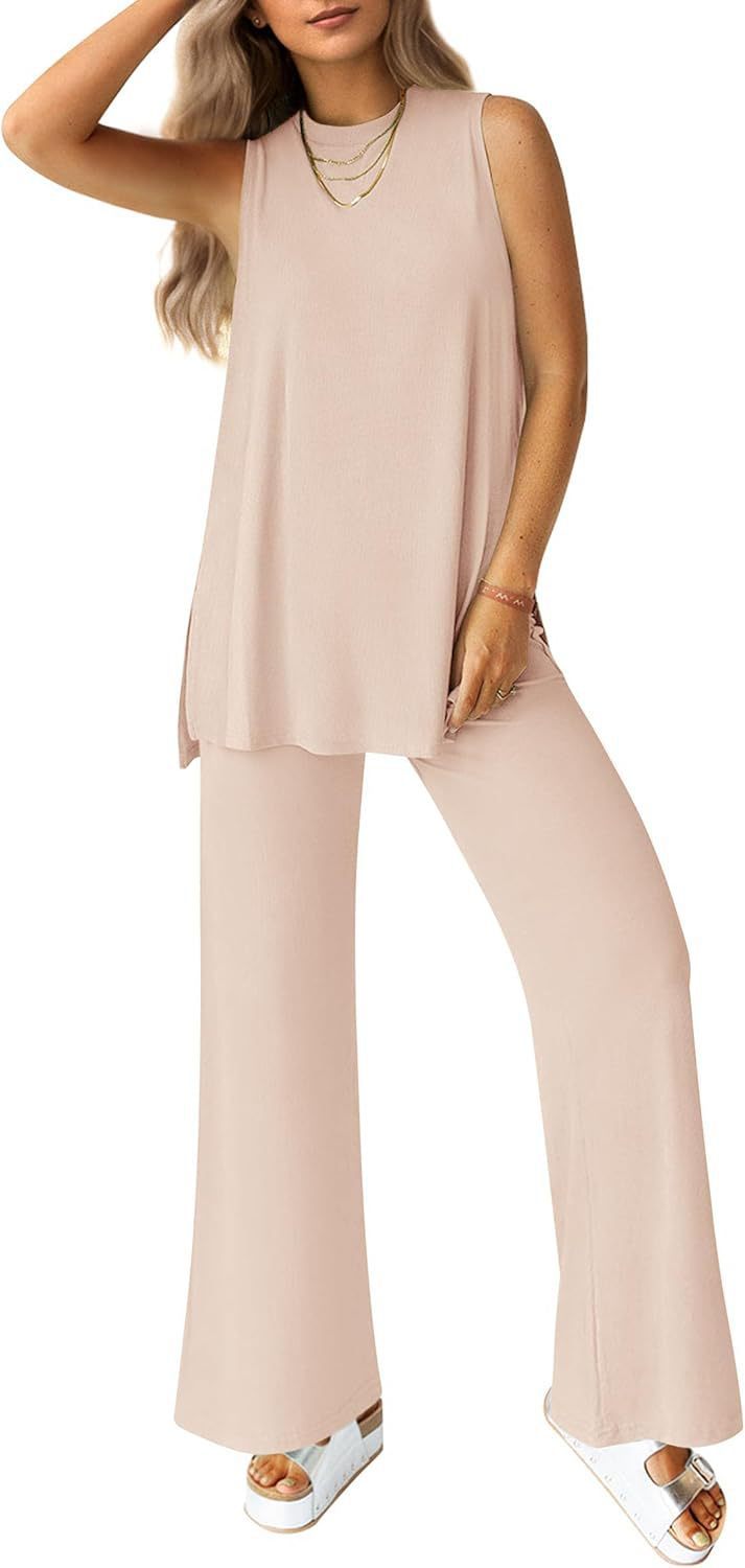 Damen Leichtes Oberteil und Wide Hose Set Komfortable Outfit