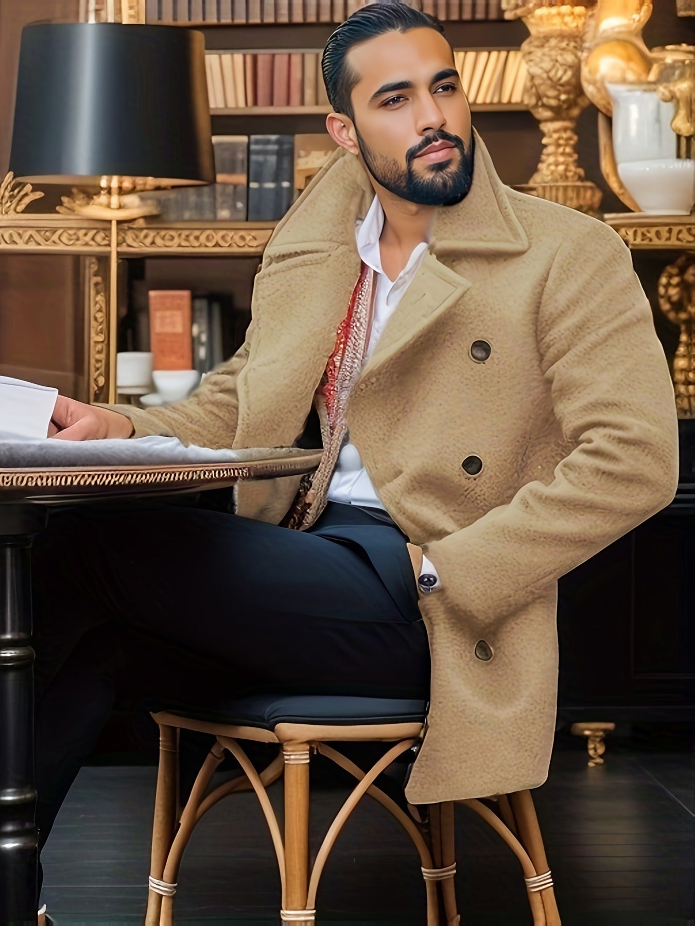 Men's Elegant Double-Breasted Wool Coat