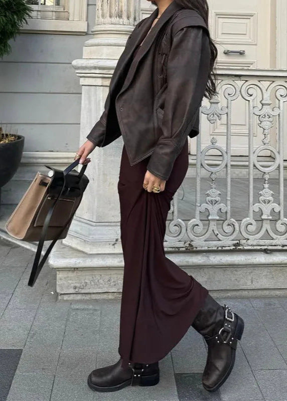 Stylische Blazer Damen Faux Leder Schnüren - IdealeKleiden
