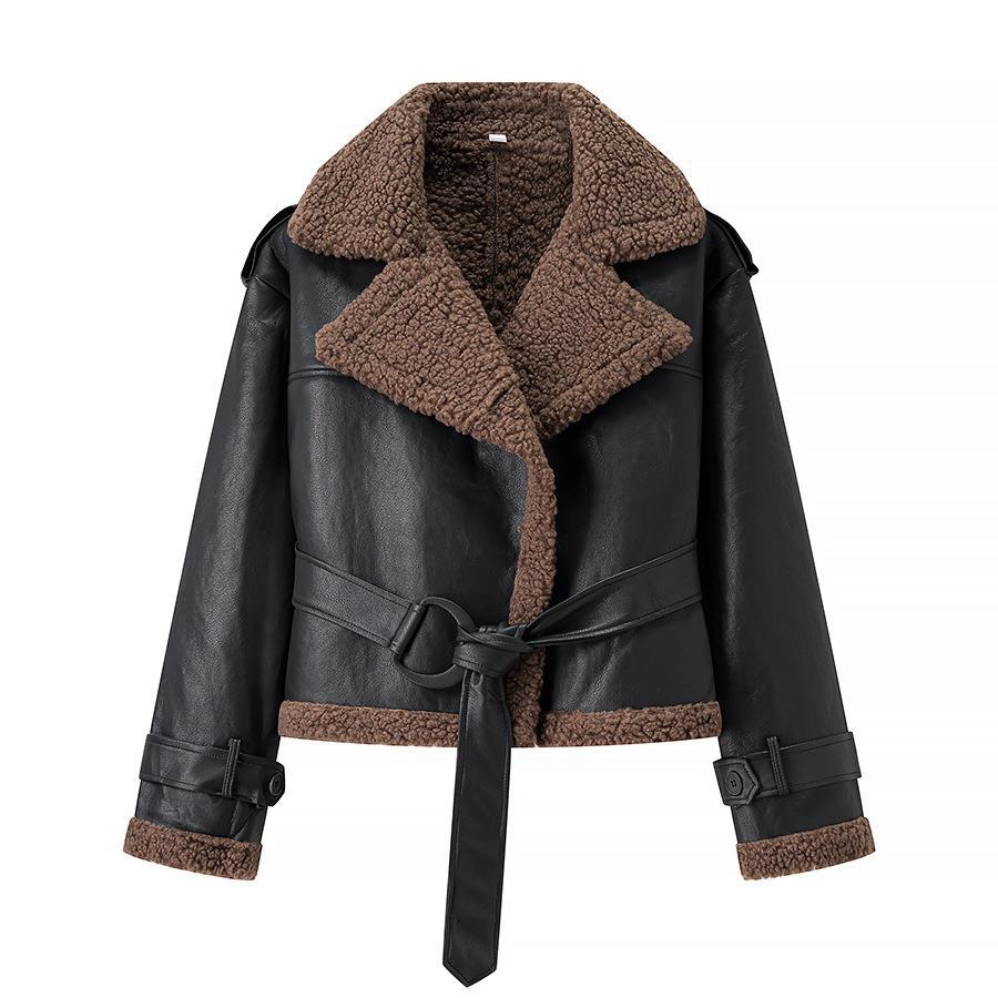 Women's Leather Jacket Teddy Lining Elegant Fitted