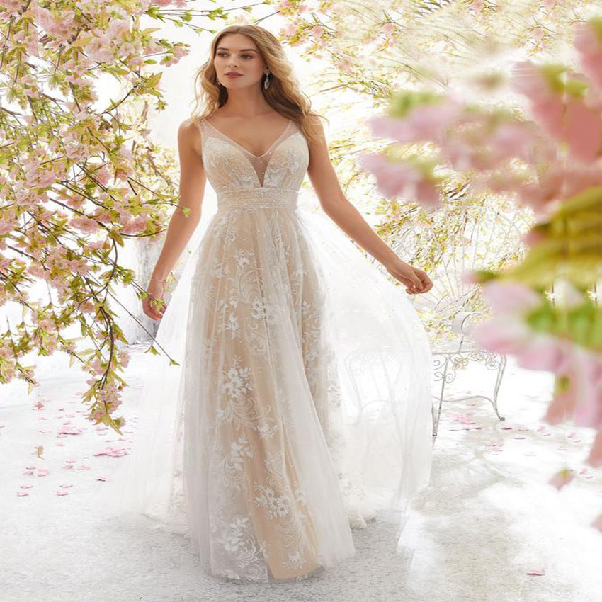 Damen Abendkleid Elegant Tüll mit Floralmuster Durchsichtig - IdealeKleiden