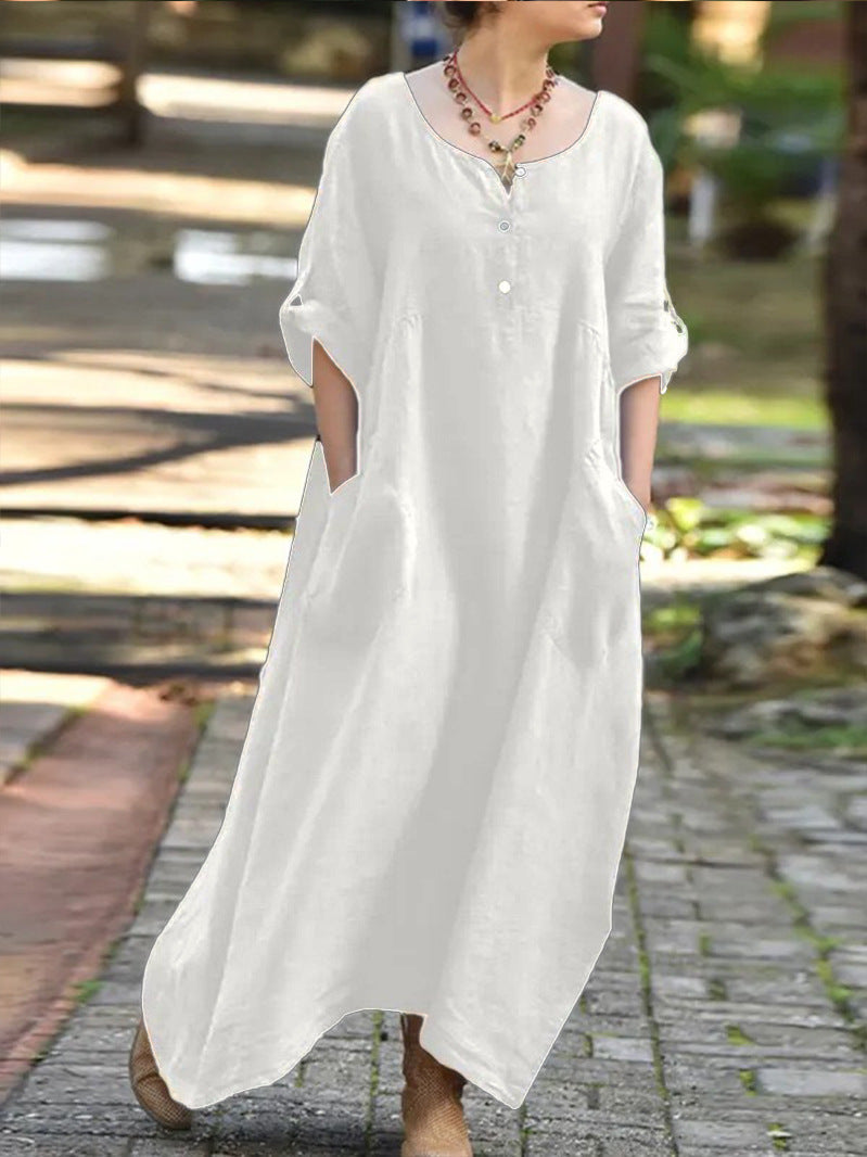 Women's Casual Maxi Dress with Pockets and Buttons