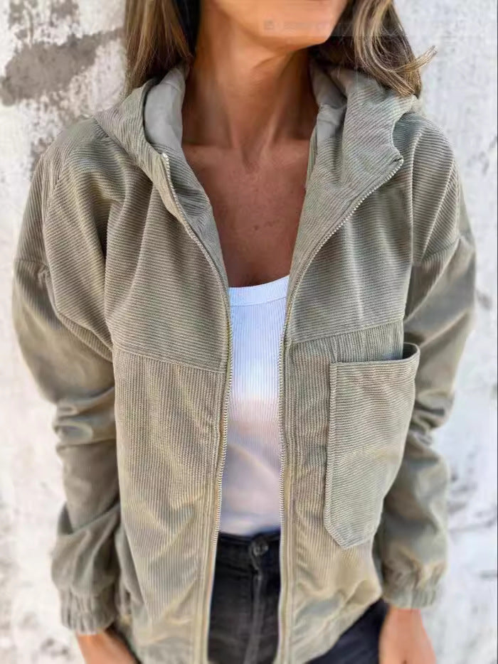 Hooded Jacket Corduroy Relaxed Fit Zipper