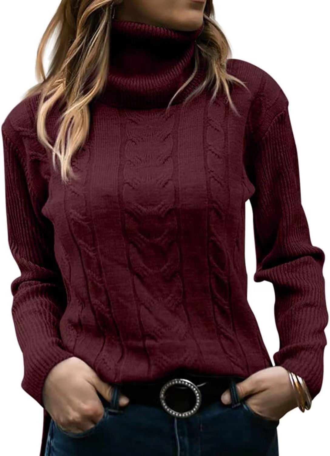 Women's Knitted Jumper Stand-up Collar Cable Knit Elegant