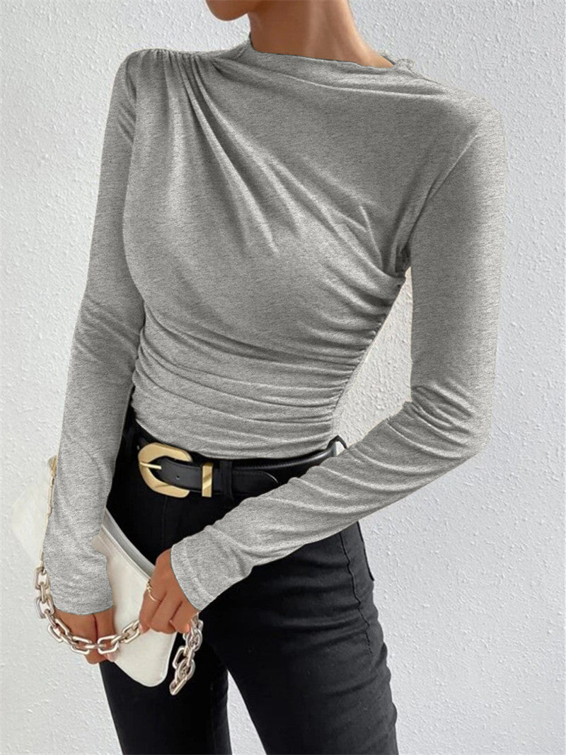 Women's Elegant Long-Sleeved Shirt with Gathers and a Feminine Cut