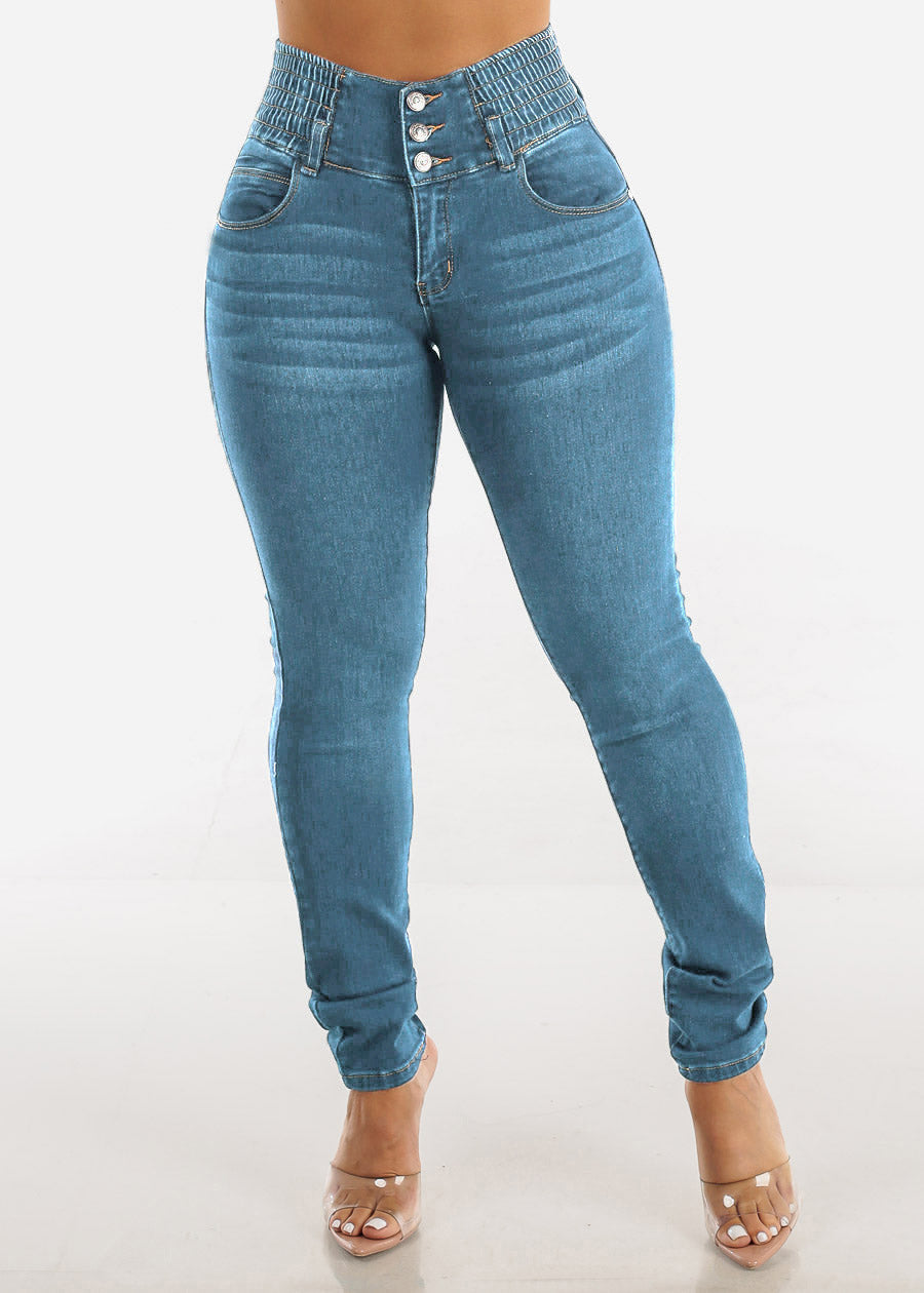 Damen High-Waist Skinny Jeans Stretch Elegant