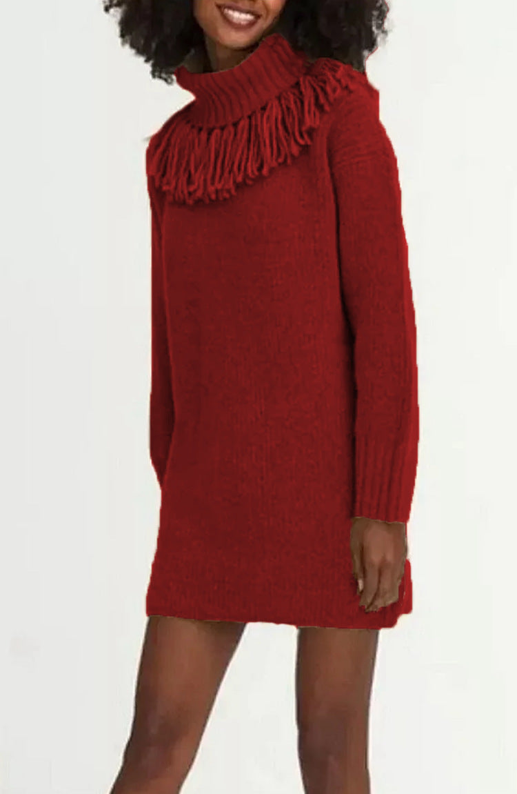 Women's Knitted Dress Elegant Design With Turtleneck