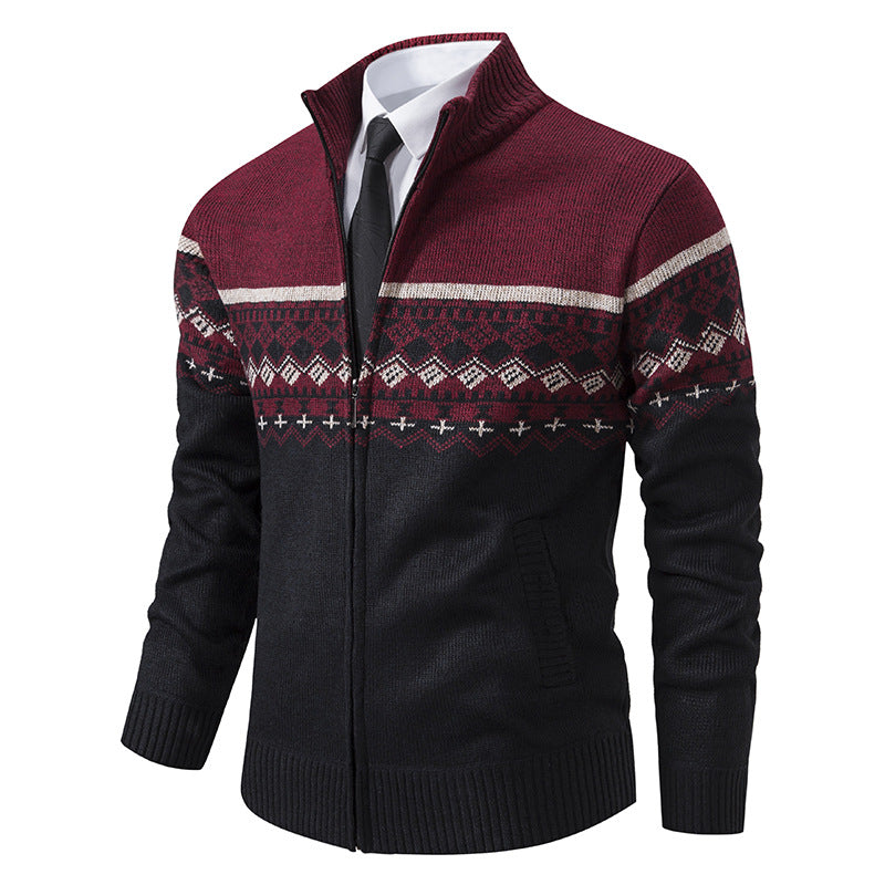 Men's Pullover Stand-up Collar Norwegian Pattern Winter Jacket