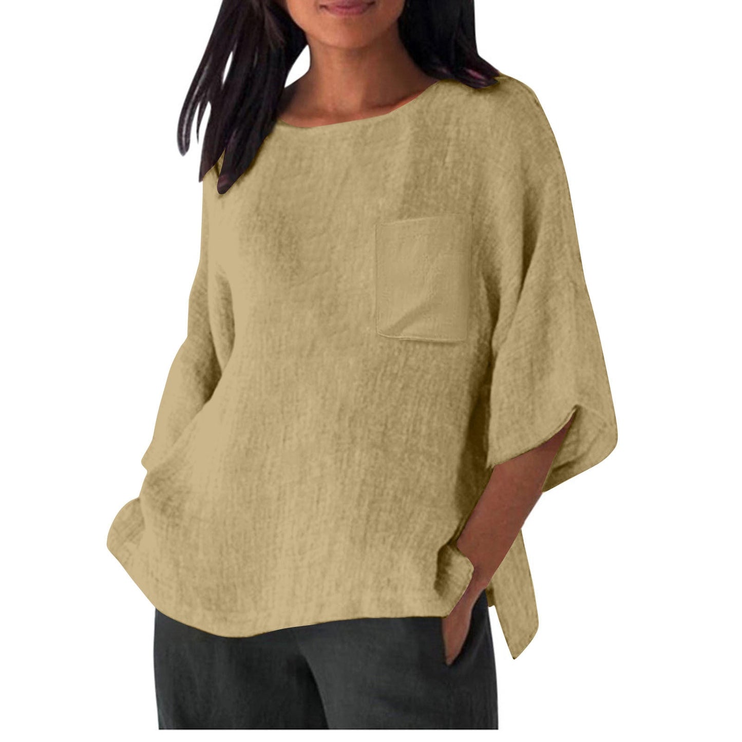Women's Linen Top with Chest Pocket Summer Clothing