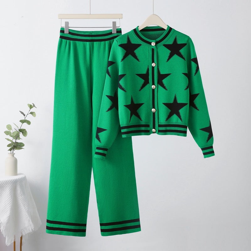 Women's Knitted Star Pattern Lounge Set Trendy