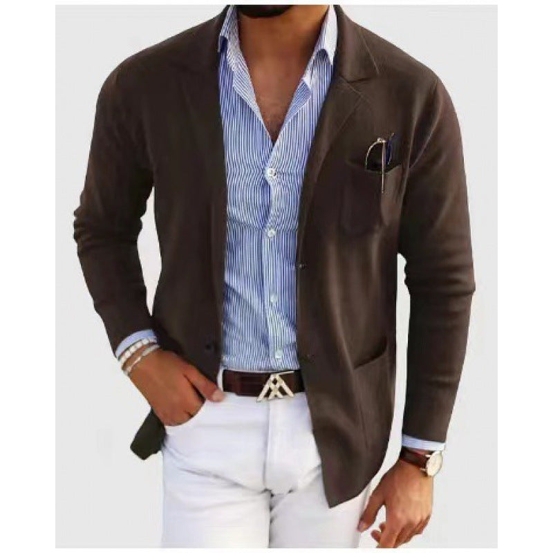 Men's Knitted Blazer Elegant With Practical Pockets