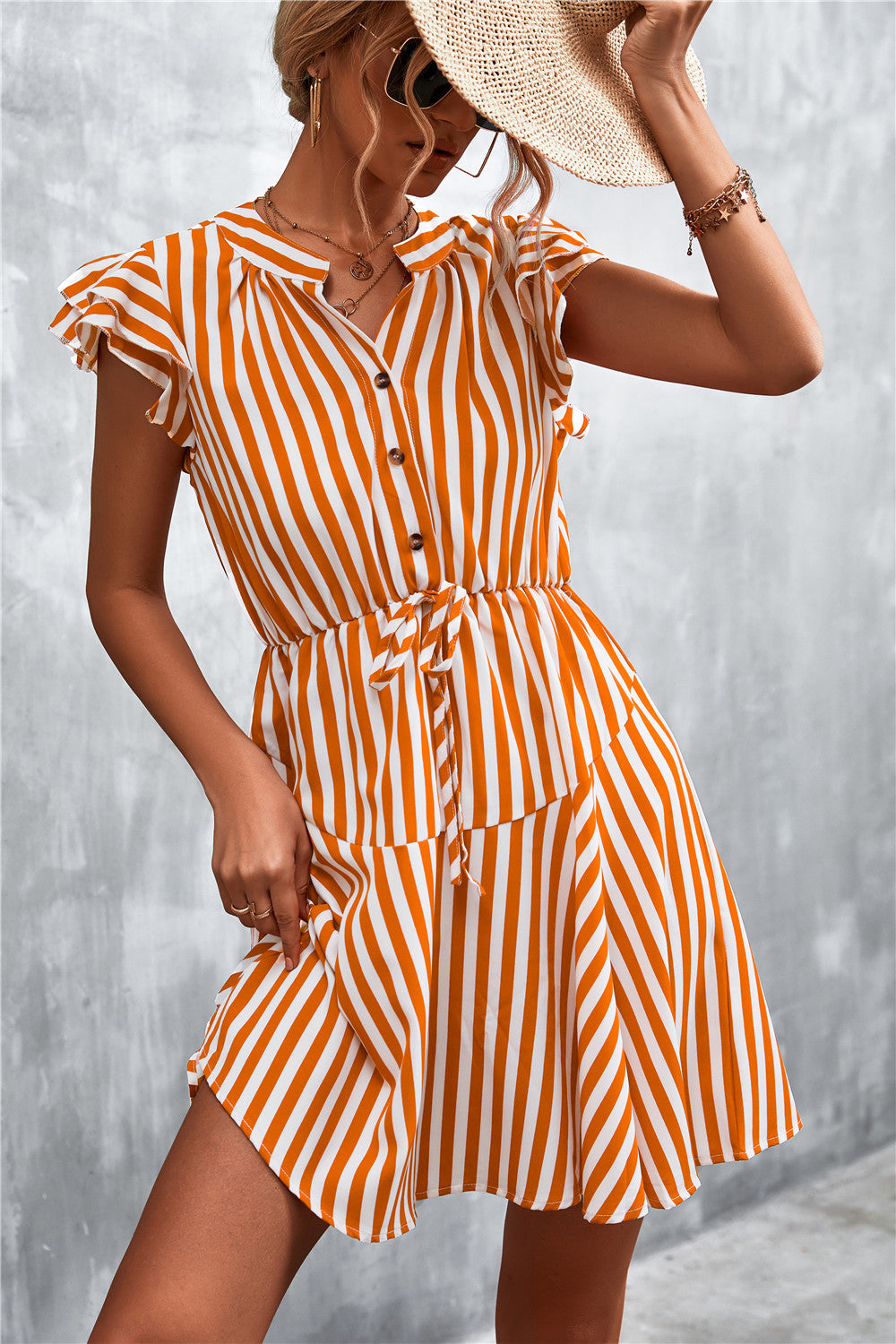Women's Summer Dress Striped Pattern Elegant Ruffles