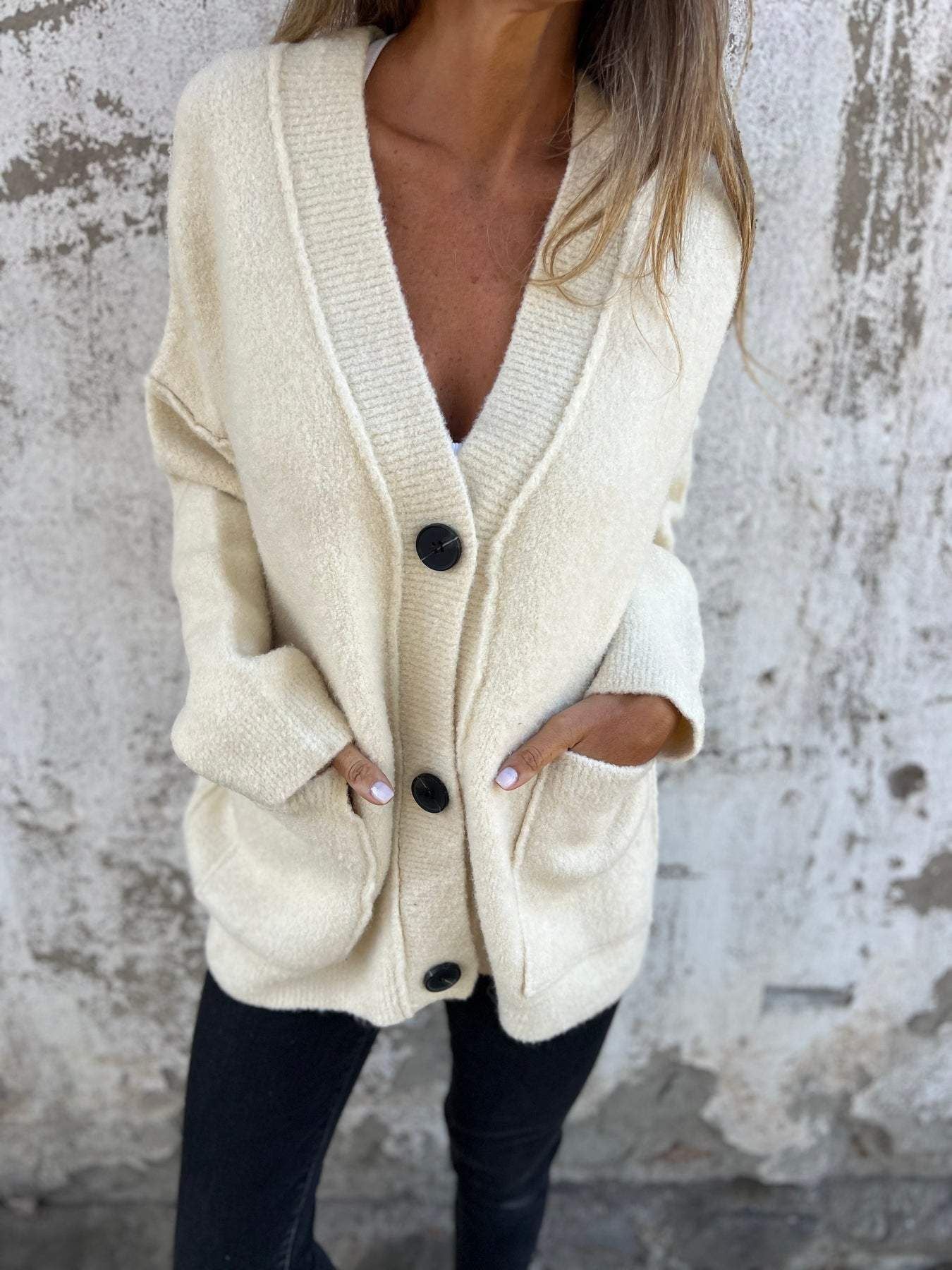 Women's Cardigan Soft Large Pockets Buttons