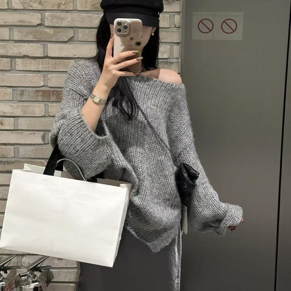 Oversized Sweater Long Sleeve Off Shoulder Casual Style