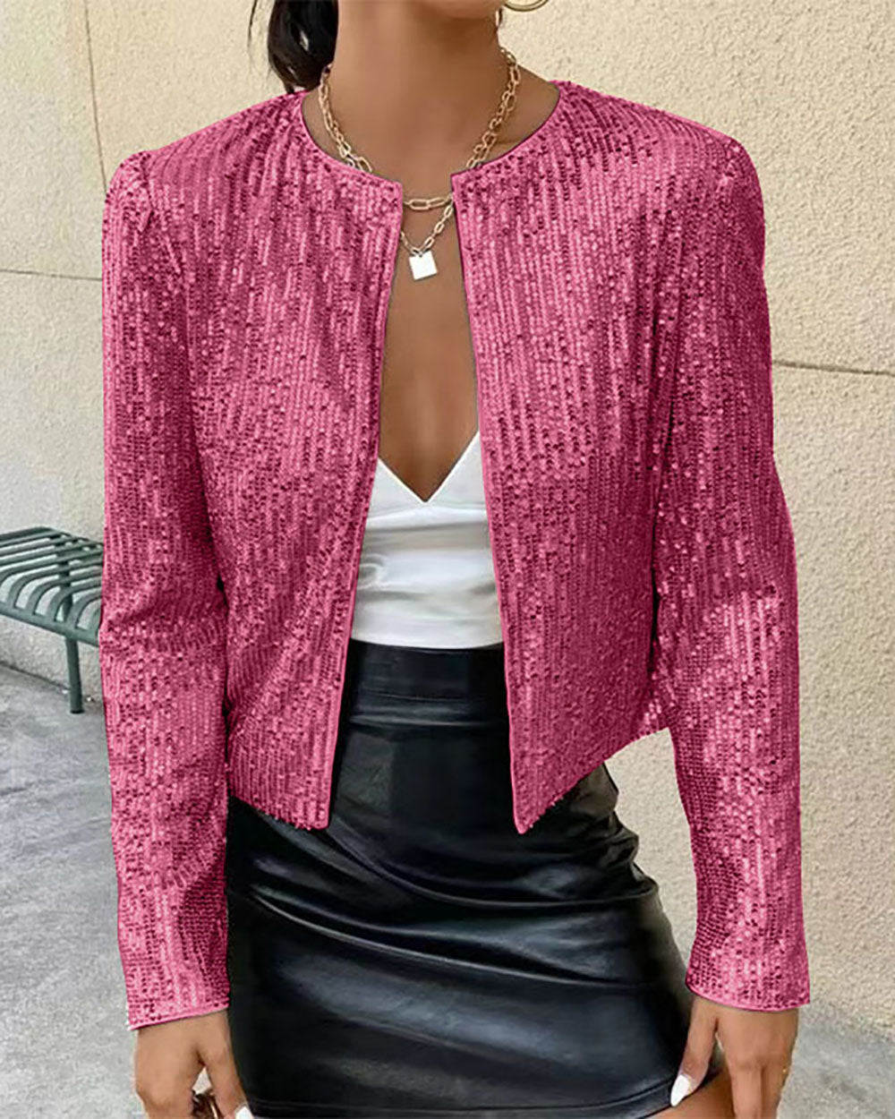 Fashionable Dress | Shiny Stand-Up Collar Short Coat