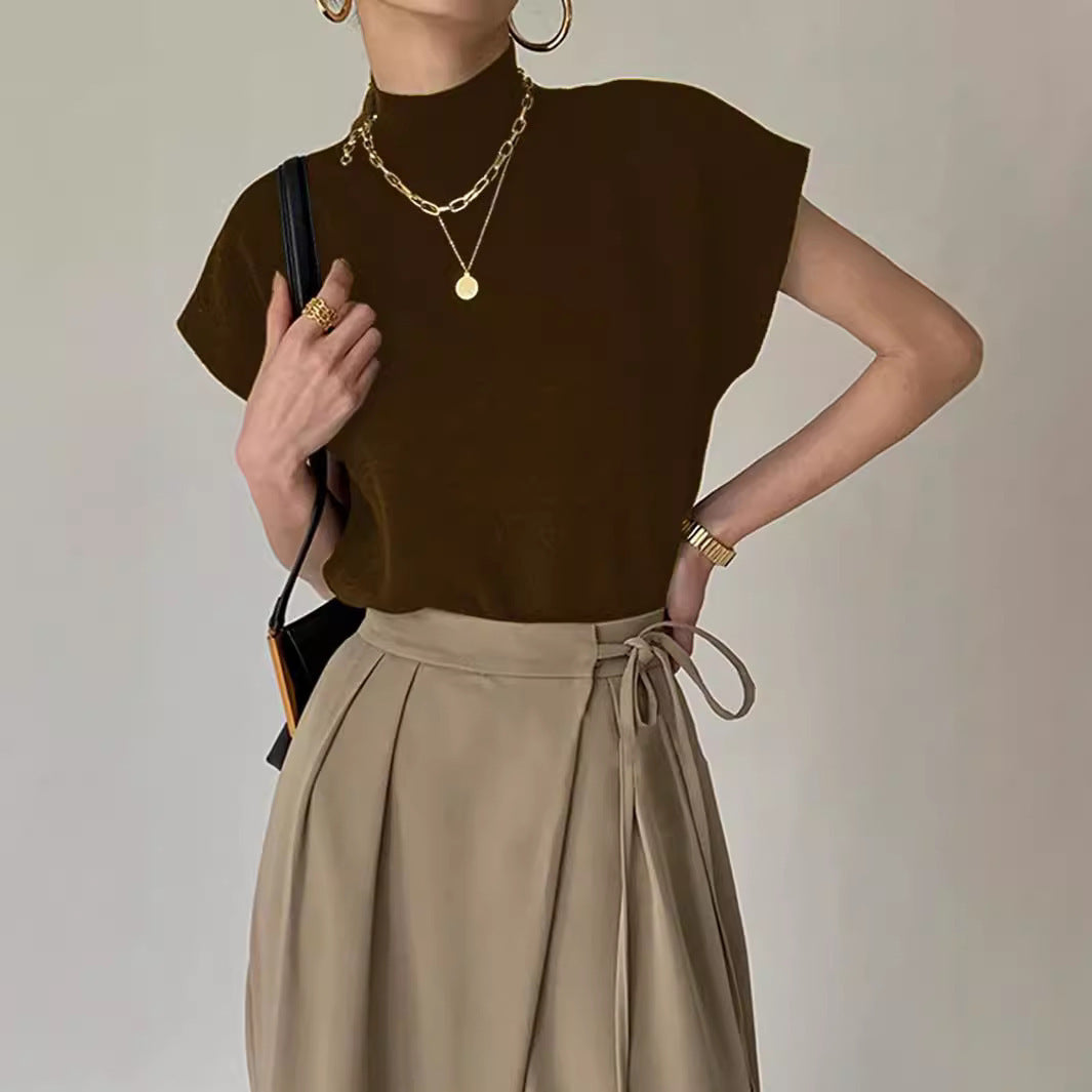 Women's Short Sleeve Elegant Stand-Up Collar Top