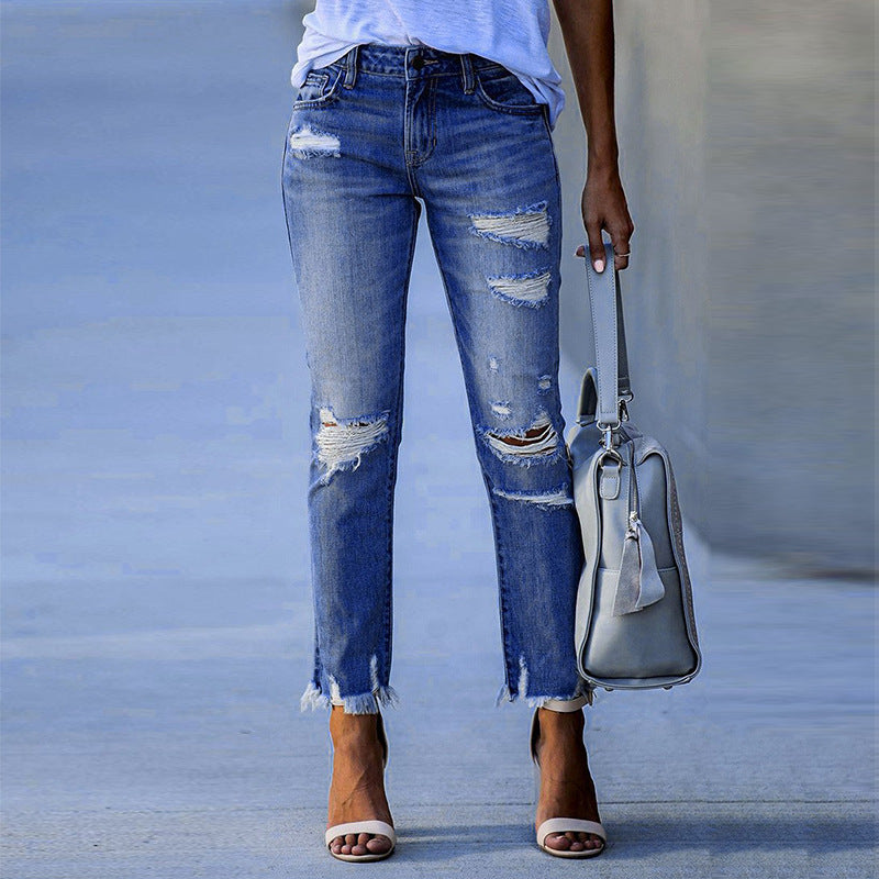 Women's Ripped Jeans Trendy Fringes