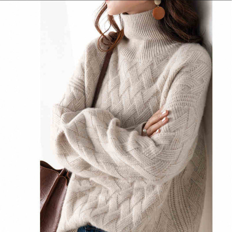 Women's Knitted Roll-Neck Jumper Chunky Knit