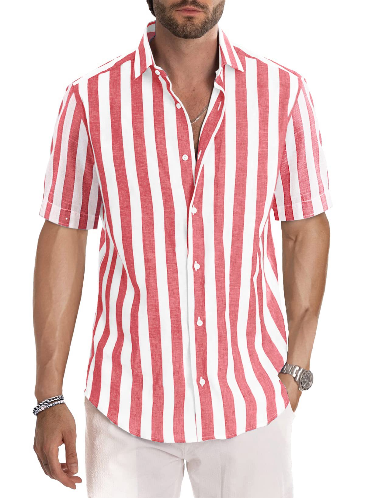 Men's Short-Sleeved Shirt Striped Modern Relaxed Fit