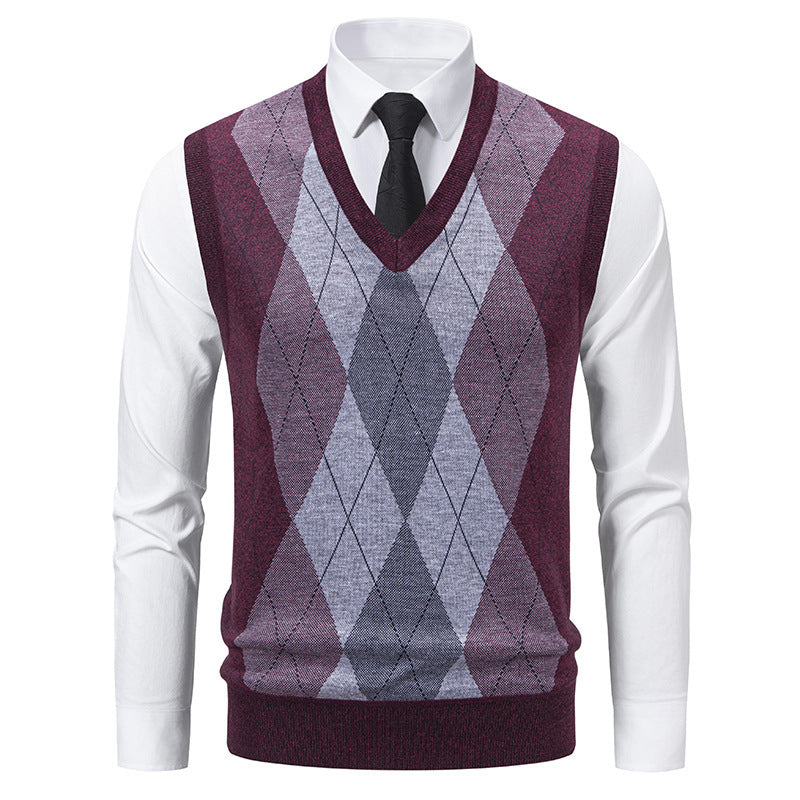 Men's V-Neck Pullover Classic Diamond Pattern