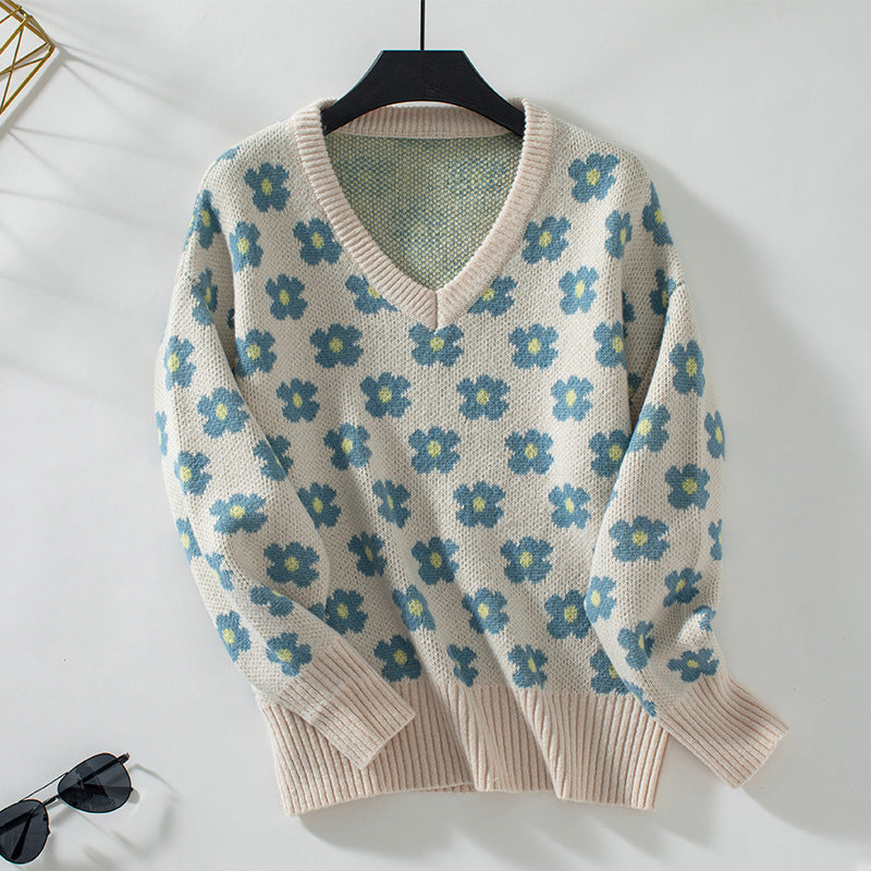 Women's Knitted Jumper Floral Pattern Elegant