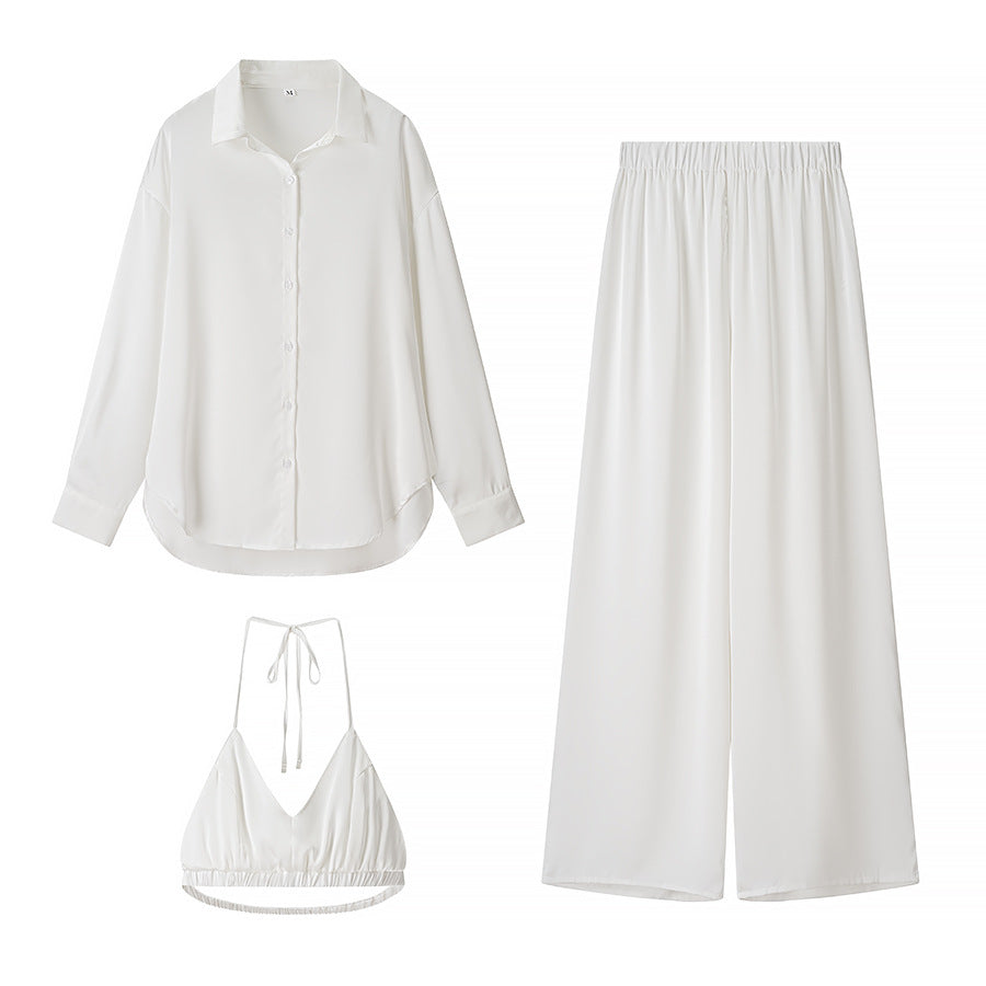 Women's Outfit Set Blouse Palazzo Pants Bralette Elegant