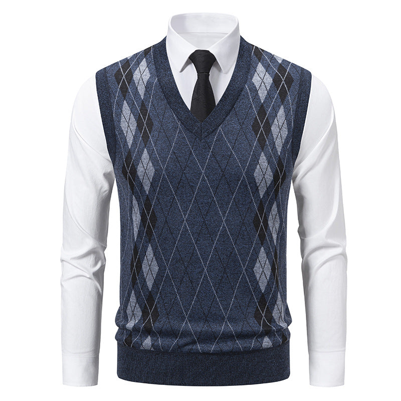 Men's Sleeveless Sweaters Argyle Pattern Elegant Design