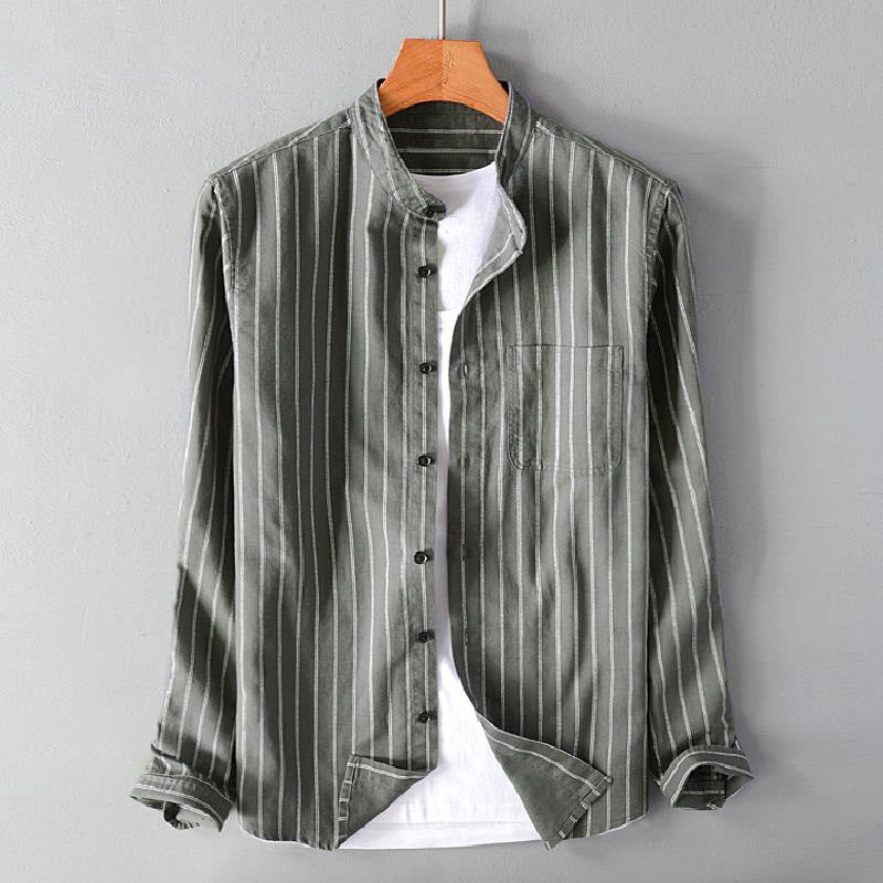 Men's Long Sleeve Shirt Stripe Pattern with Chest Pocket Casual Style