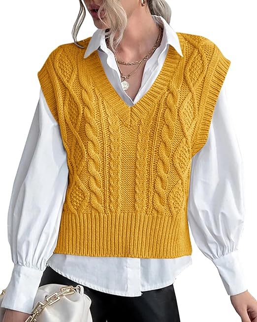 Women's Knitted Vest V-Neck Cable Knit Elegant Design
