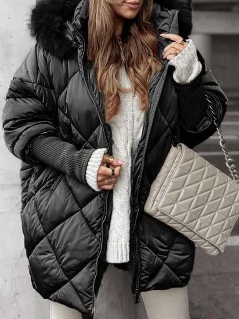 Women's Oversized Quilted Jacket with Plush Collar Trendy Elegant