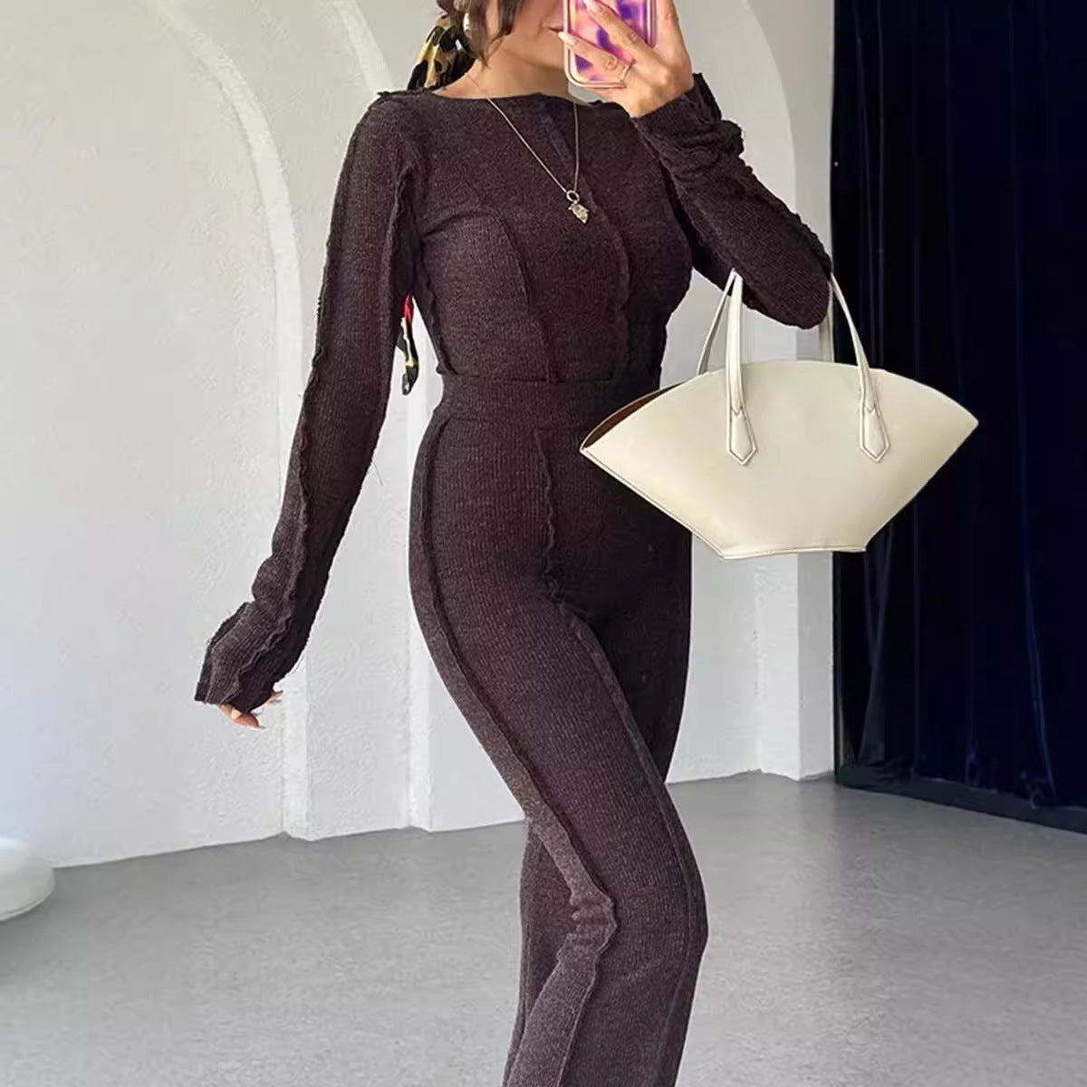Damenschleiden Set: Strick Pullover und Hohe Hose Slim Fit