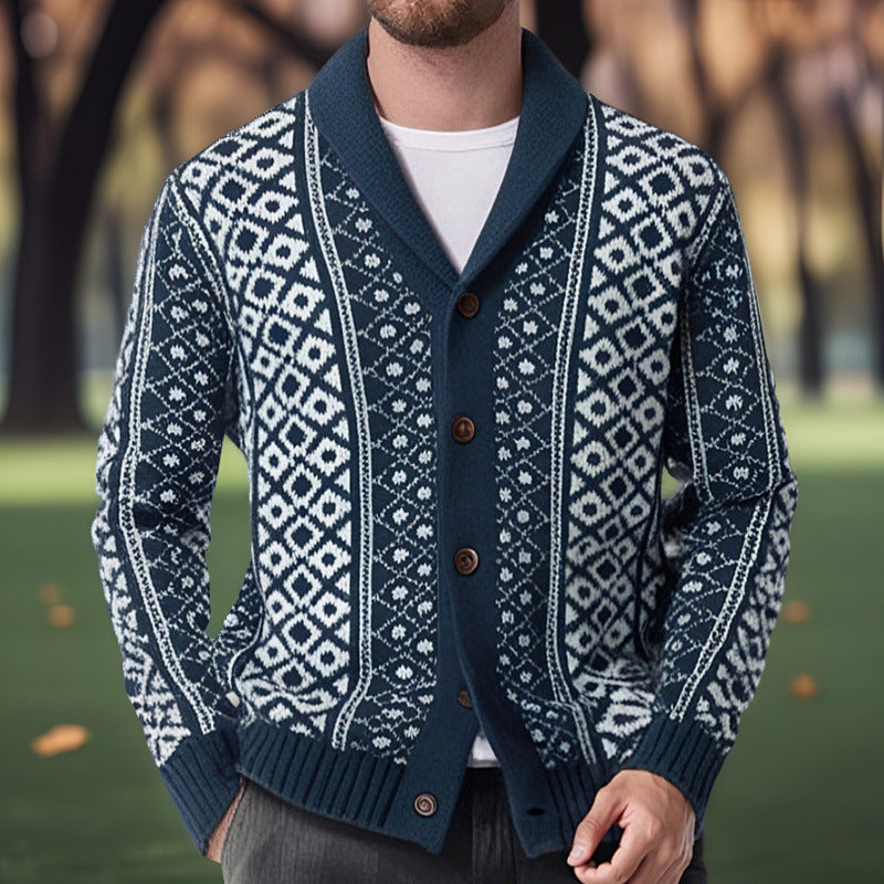 Herren Strickjacke Nordisch Muster Winter - IdealeKleiden
