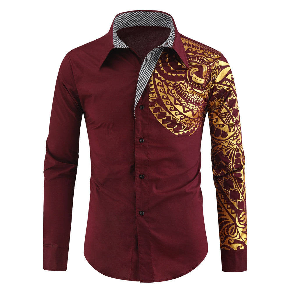 Men's Shirt Exotic Print Design Contrast Collar