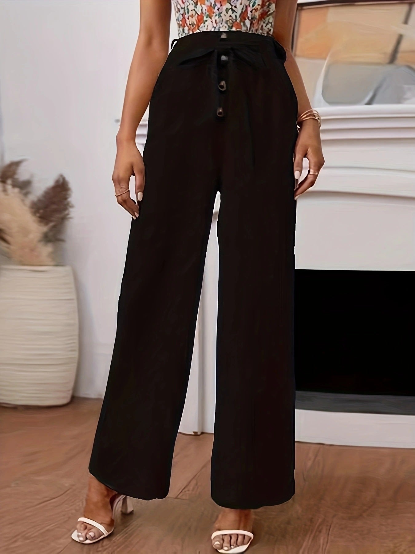 Women's High Waisted Trousers Elegant Design Bow