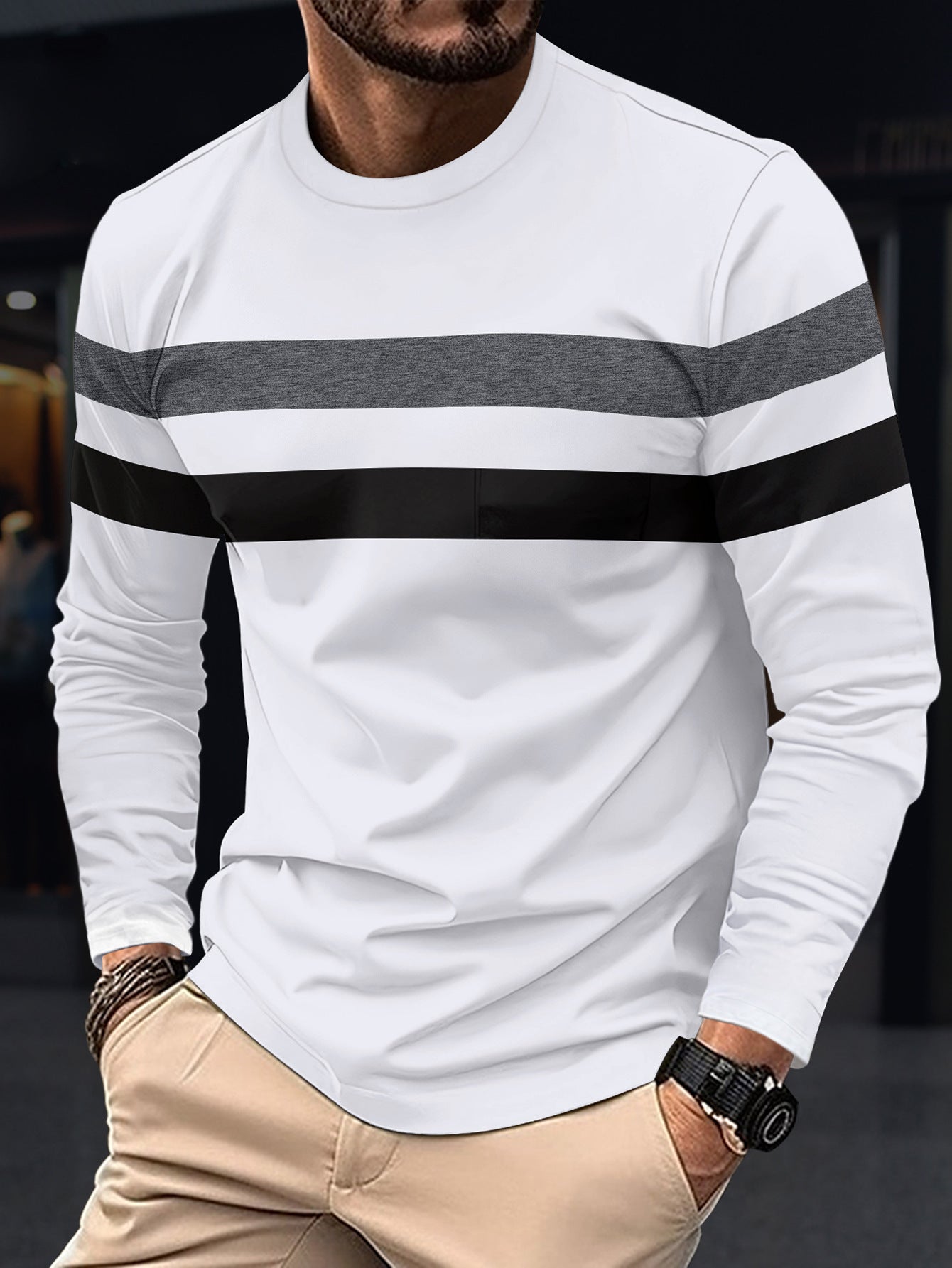 Men's Long-Sleeve Shirt Sporty Stripes Fashionable