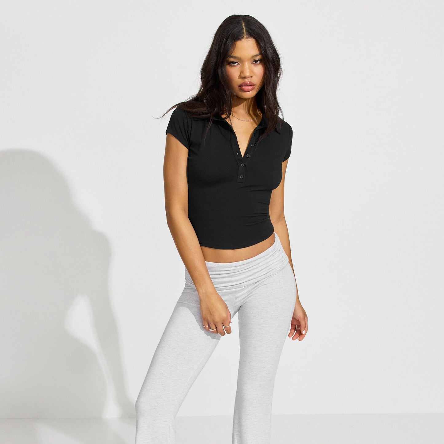 Women's Polo Shirt Short Modern Buttons