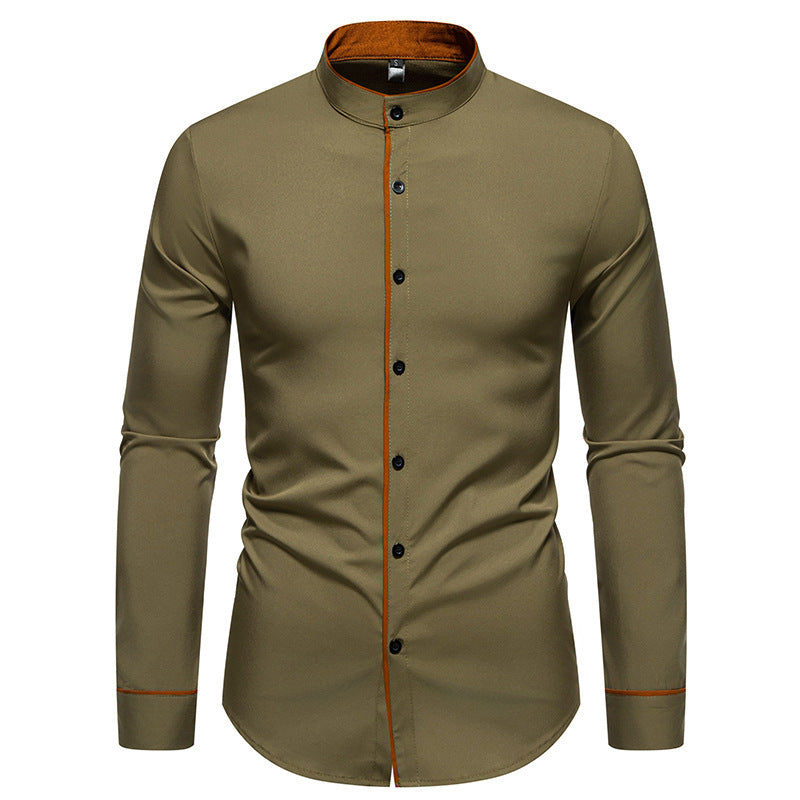 Men's Modern Stand-Up Collar Contrast Button Shirt
