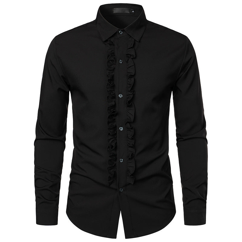 Men's Long Sleeve Shirt Elegant Design Ruffles Buttons