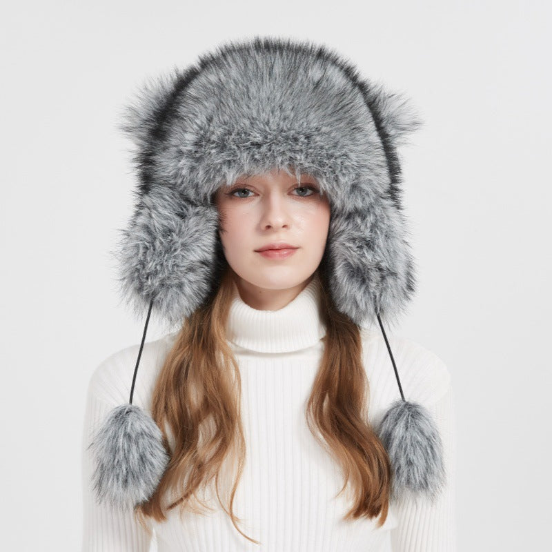 Damen Fellmütze Warm Ohrenschutz Bommel Schick - IdealeKleiden