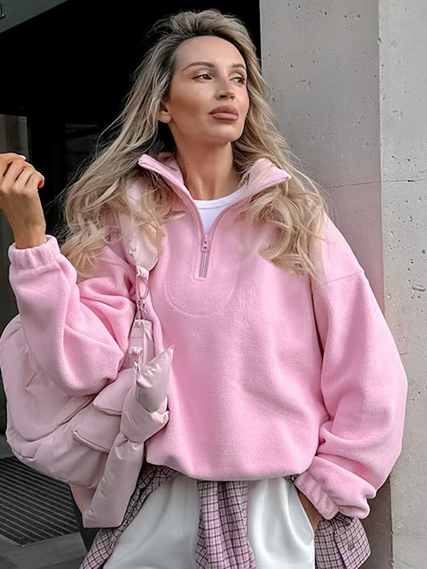 Women's Soft Fleece Pullover Short Zipper