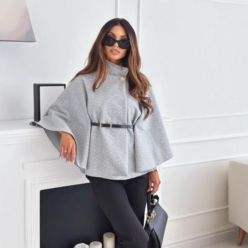 Elegant Women's Wool Cape Coat with Belt